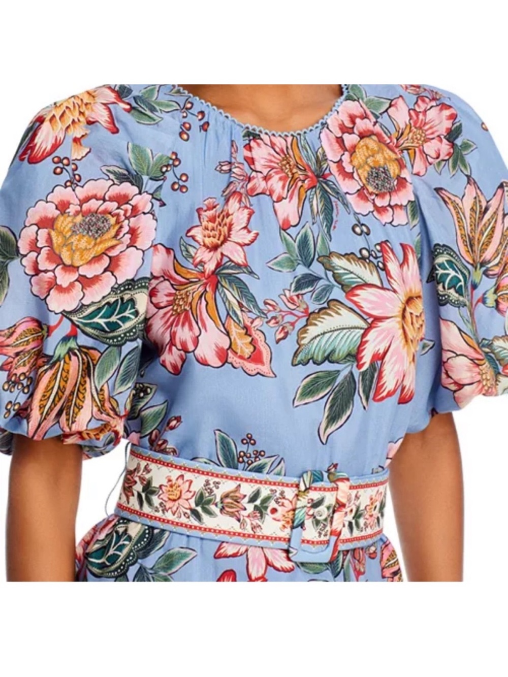 NWT FARM Rio Blue Floral Puff-Sleeve Mini Dress - XS - Picture 2 of 12
